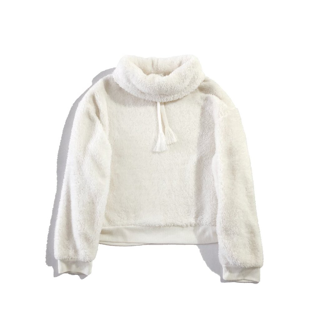 Planet Gold Sweater Girls Size L White Turtleneck Fuzzy Long Sleeve Pullover